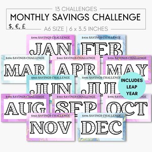 13 Monthly A6 Savings Challenge Trackers & Cash Envelopes, A6 Savings Tracker Printable, A6 Mini Savings Challenge Bundle, A6 Budget Binder