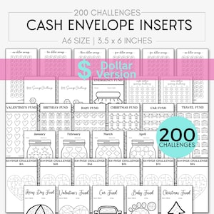 200 Printable A6 Savings Challenge Bundle A6 Savings Fund A6 Savings Tracker Bundle A6 Cash Binder & Envelope 3.5x6 inches A6 Budget Binder