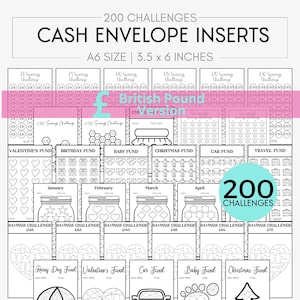 200 Printable A6 Savings Challenge Bundle A6 Savings Fund A6 Savings Tracker Bundle A6 Cash Binder & Envelope 3.5x6 inches A6 Budget Binder