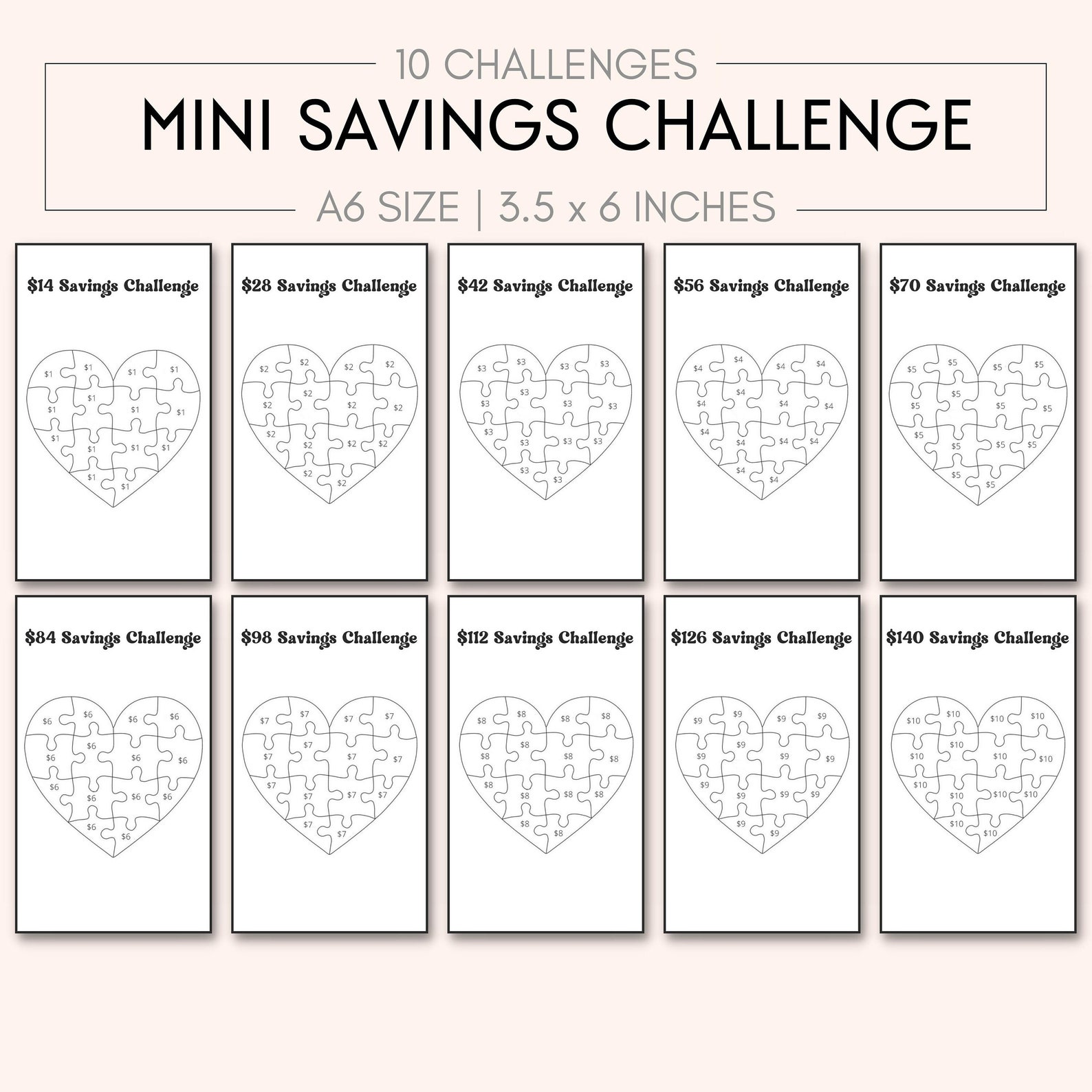 Mini Savings Challenge Printable Cash Budget Challenges A6 Savings