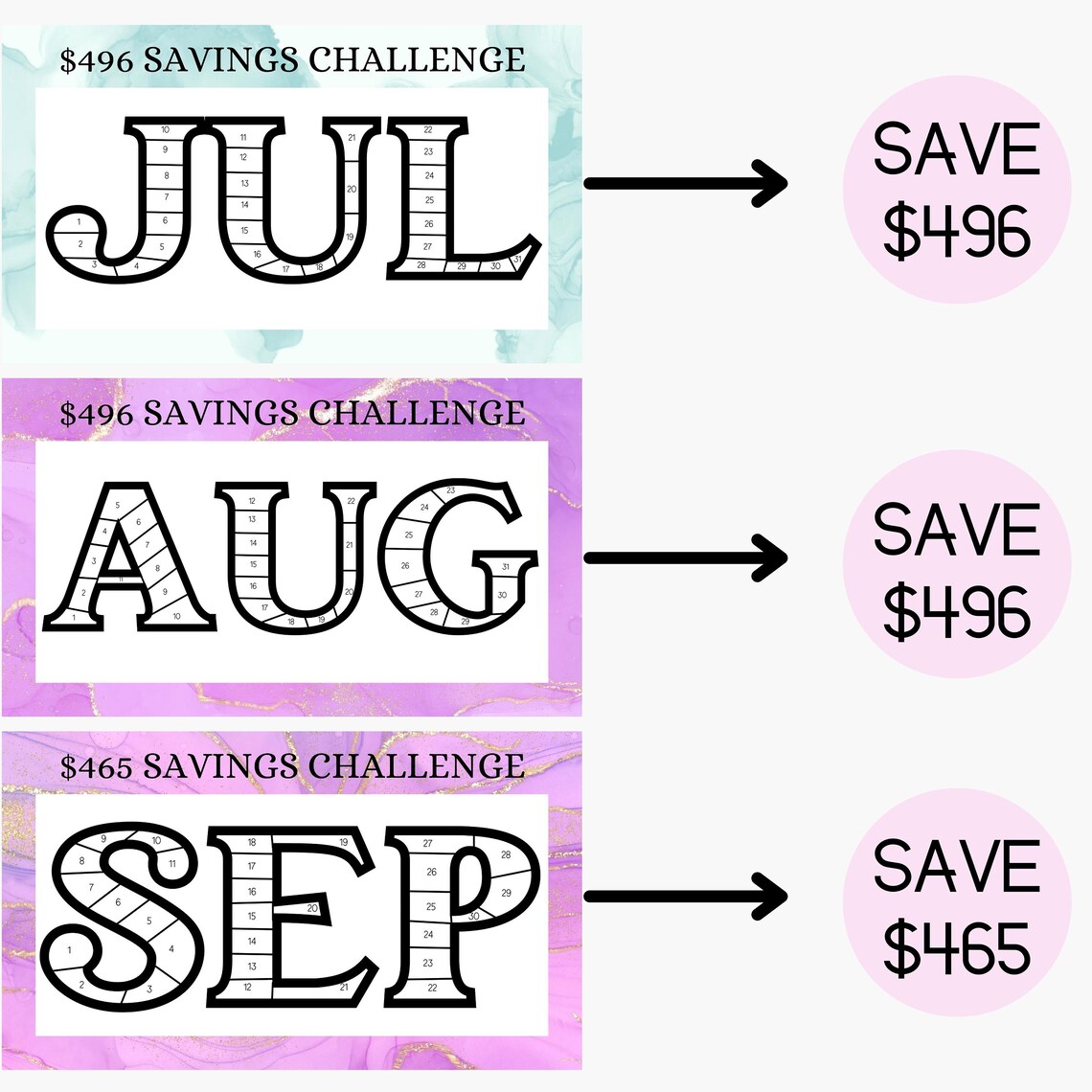 13 Monthly A6 Savings Challenge Trackers & Cash Envelopes, A6 Savings ...