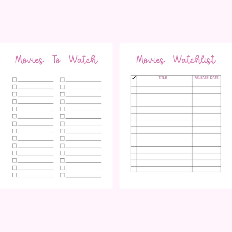 Printable Movie Tracker Film Watch List Movie Reviews Movie Log for ...