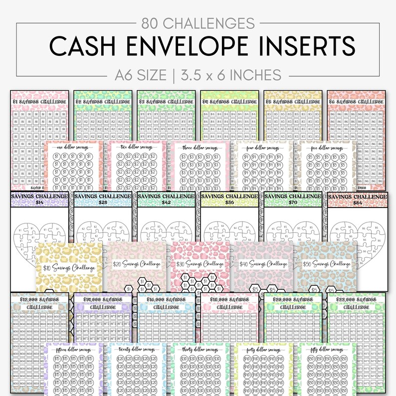Printable A6 Savings Challenge Bundle Cash Envelope Insert A6 Saving