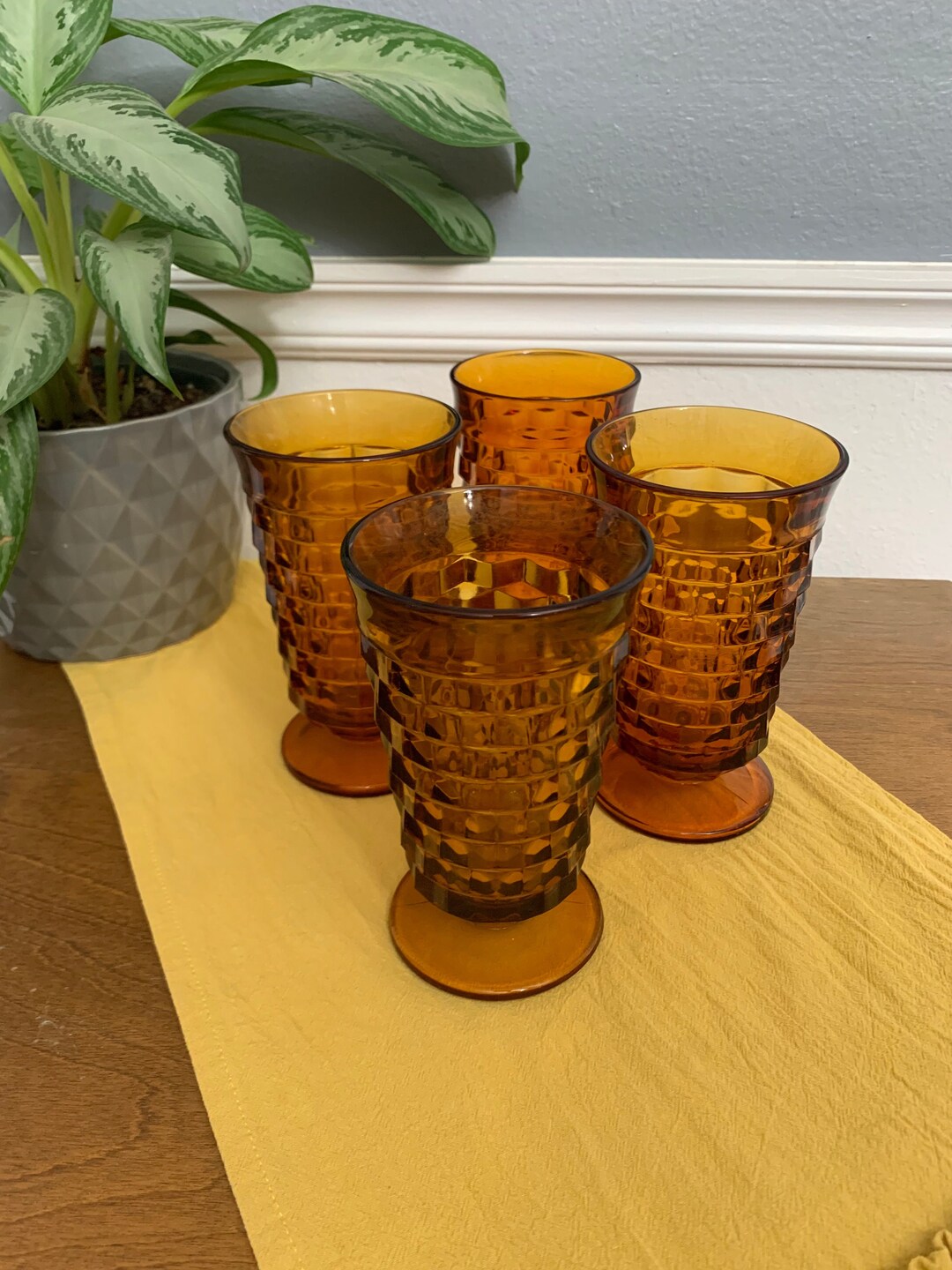 Indiana Whitehall Iced Tea Glasses Vintage Amber Glass Cups Etsy