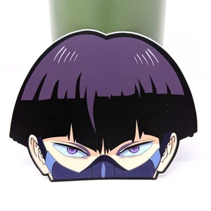 Purple-Eyed Masked Vice Captain Hero Peeking Decal – Adventure Science Shonen Fantasy Anime Stickers