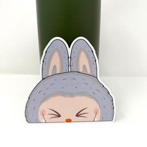 Playful Fluffy Friend Sticker Cheeky Anime-inspired Vinyl Peeker Decal