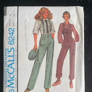 Vintage McCalls Pattern 6242, Overalls Pants Blouse Set, Size 12, Bust 34, Uncut