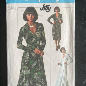 Vintage Simplicity Pattern 7705 Jiffy Wrap Dress, Size 12, Bust 34, Uncut