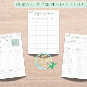 Puede incluir: Hojas de seguimiento de presupuesto y ahorros imprimibles con un diseño floral. Las hojas incluyen un presupuesto mensual, un seguimiento de ahorros anual y un seguimiento de presupuesto y gastos semanal.