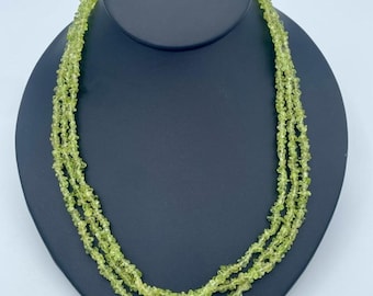 Natural Peridot Multi Strand Chip Necklace Sterling Silver 925 Clasp 216 ct |43g