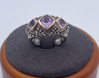 SLC Sterling Silber 925 & 14K Gold Amethyst Ring Drei Stein Ring im Kissenschliff s7