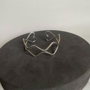 Vintage Sterling Silber Manschette Armband - Modernist 925 Open Wave Armreif