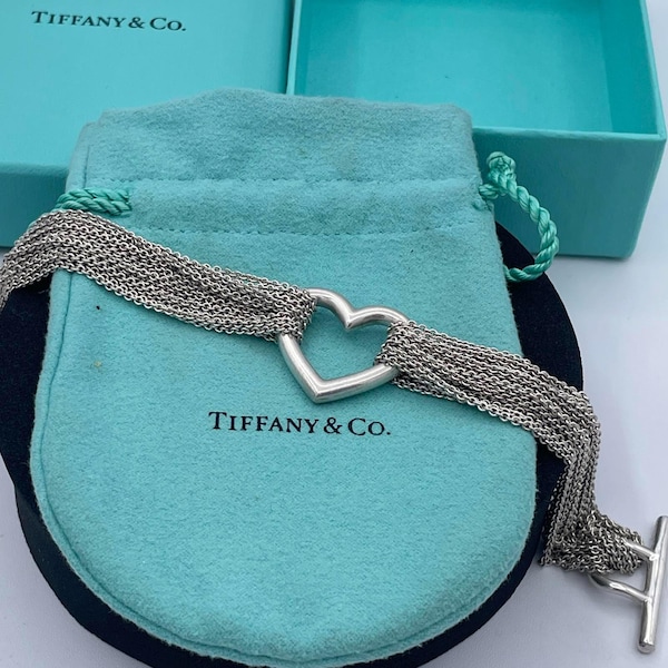 Tiffany & Co Sterling Silver Open Heart Multi Strand Toggle Bracelet 7” Estate