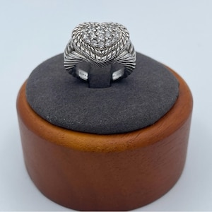 Judith Ripka 925 Sterling Silver Heart CZ Ring Vintage Designer Rope Details