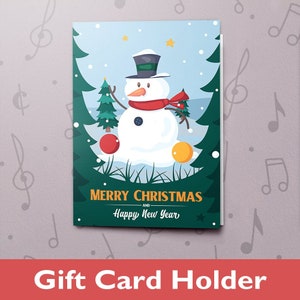 Tarjeta navideña nevada con inserto para tarjeta de regalo, tarjeta navideña de muñeco de nieve, tarjeta navideña moderna, tarjetero, acabado barnizado 10872