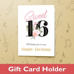 Sweet 16-cadeaubon | Verjaardagskaart, verjaardagskaart, vernisafwerking, kaart met houder voor cadeaukaart 11071