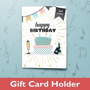 Biglietto di auguri di buon compleanno con torta / Porta biglietti regalo, Biglietto di auguri per il primo compleanno, Finitura laminata e vernice, Biglietto con inserto regalo 10806