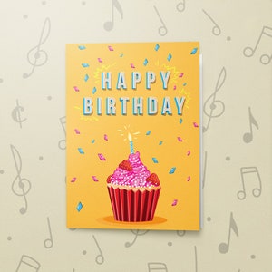 Verjaardagskaart Cupcake met muziek | Verjaardagswenskaart, beschrijfbare verjaardagskaart, folie en lakafwerking muzikale verjaardagskaart 00005