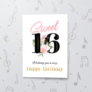 Sweet 16 Geschenkkarte | Musikalische Grußkarte, alles Gute zum Geburtstag, Glückwunschkarte zur Geburtstagsfeier, Varnish 11010