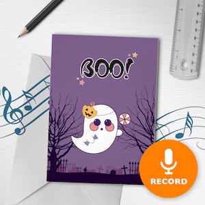 Carte enregistrable pour Halloween | Carte fantôme chantant avec finition vernis, cadeaux d'Halloween, carte fantôme d'Halloween, carte d'Halloween musicale 00224