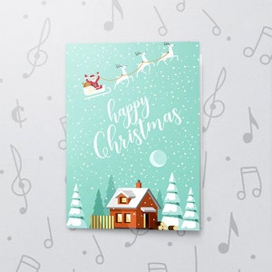 Santa Schlitten Musikalische Weihnachtskarte | Fröhliche beschreibbare Weihnachtskarte, Rentier-Weihnachtskarte, verschneite Weihnachtskarte mit Sound 10702