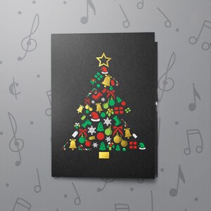 Goudfolie kerstkaart met muziek | Zwarte kerstkaart, kerstboomkaart, kerstkaart, goudfoliekaart 00001