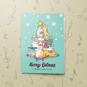 Kerstkaart katten | Muzikale wenskaart, Merry Catmas-kaart, woordspeling kerstkaart, Meowy-kerstkaart, nieuwjaarskaart, vernisafwerking 10834