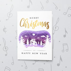 Biglietto di auguri per il villaggio di Natale / Biglietto con musica registrabile, biglietto di auguri per il nuovo anno, elegante biglietto di auguri per le feste, biglietto di auguri di Natale per la famiglia, finitura laminata e verniciata 10856