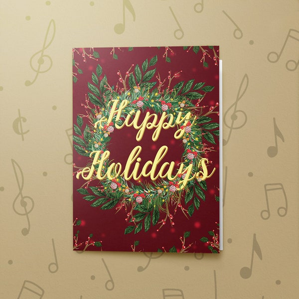 Holiday Cards With Recordable Sound | Happy Holidays Greeting Card, Christmas Greeting Card, Christmas Wreath Card With Varnish Finish 00013