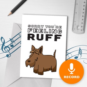 Carte de rétablissement drôle | Carte de voeux musicale Get Well, jeu de mots Get Well Soon, jeu de mots pour chien carte Get Better, carte de malade, Feeling Ruff 00098