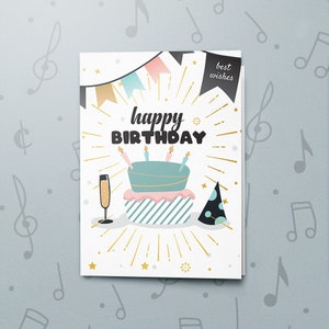 Tarjeta de felicitación de cumpleaños / Tarjeta musical grabable, Tarjeta de cumpleaños para abuelos, Tarjeta de cumpleaños con pastel, Acabado laminado y barnizado 10795