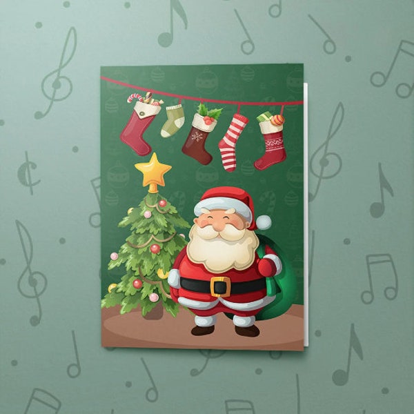 Merry Santa Christmas Card | Christmas Holiday Card, Recordable Sound Christmas Santa Greeting Card, Merry Christmas Greeting Card 00249