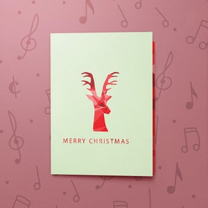 Opneembare geluidskerstkaart met vernisafwerking | Minimalistische rode kerstkaart, rendierkerstkaart, kerstafmetingen rood 00012