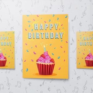 Biglietto di auguri musicale di compleanno a forma di cupcake, formato grande / Biglietto di auguri di compleanno carino, biglietto registrabile, biglietto di auguri di buon compleanno con coriandoli, formato grande 10609