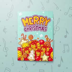 Leuke muzikale kerstkaart | Kerstkaart met cadeaus en snoep, zingende kerstkaart met vernis, opneembare kerstkaart 10723