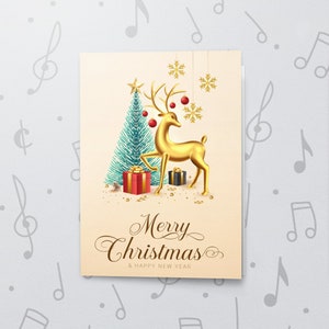 Kerstrendierkaart | Wenskaart met muziek, kerstboomkaart, kaart met kerstcadeaus, leuke kerstkaart, folie en vernis 10855