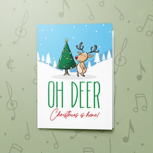 Winterkerstkaart hert | Wenskaart met muziek, leuke Happy Holidays-kaart, Christmas Is Here-kaart, Oh Deer-kaart, vernisafwerking 10840