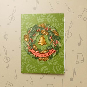 Kerstkaart kerstkrans | Muzikale Happy Holidays-kaart, opneembare kerstkranskaart, kerstkaart met een vernisafwerking 10728
