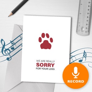 Carte enregistrable de sympathie pour animaux de compagnie | Carte de voeux musicale à imprimé commémoratif pour animaux de compagnie, faire le deuil d'un animal de compagnie, carte pour animal de compagnie perte de la famille avec finition vernis 00120