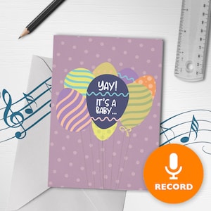 Révéler le genre avec son enregistrable | Carte musicale C'est un garçon, carte de vœux pour bébé, faire-part de bébé avec finition vernis 00242