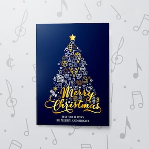 Tarjeta navideña alegre y brillante / Tarjeta musical de felicitación, tarjeta navideña con un bonito árbol de Navidad, tarjeta navideña de feliz Navidad, acabado laminado y barnizado 10844