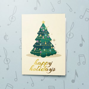 Kerstboomkaart | Muzikale wenskaart, fijne kerstkaart, leuke kerstkaart, kerstkaart voor vrienden, folie en lakafwerking 10798