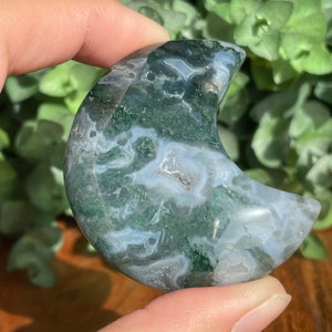 Moss Agate Crystal Moon Carving