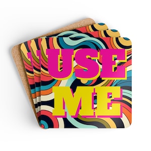 Coaster Set, Retro 70&#39;s Design &#39;Use Me&#39;, Vintage Drink Mats, Barware, Home Decor, Housewarming Gift