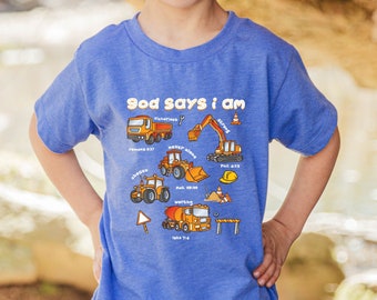 T-shirt construction Dieu dit que je suis, T-shirt verset biblique, T-shirt camion verset biblique, T-shirt religieux enfant, T-shirt biblique pour tout-petit