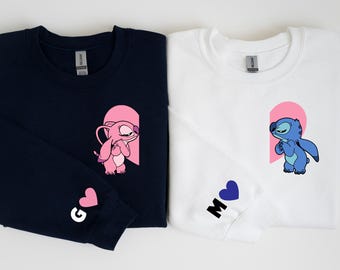 Personalized Stitch and Angel Hoodie, Stitch Angel Valentines Hoodie, Disneyland Couple Hoodie, Couples Gift, Gift For Lover