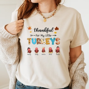 Custom &#39;Little Turkeys&#39; Thanksgiving T-shirt: Personalized Name Shirt