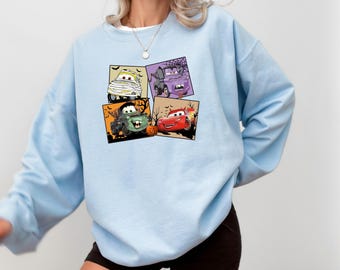 Disney Halloween Cars Sweatshirt, McQueen And Friends Halloween Hoodie, Lightning McQueen Happy Haul-O-Ween Sweater, Spooky Vibes Sweatshirt