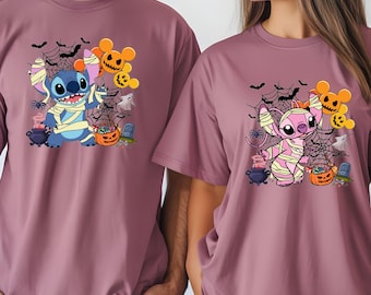 Comfort Colors® Stitch and Angel Mummy Halloween Matching Shirt, Halloween Couple Shirt, Disneyland Family Matching Shirt, Stitch And Angel