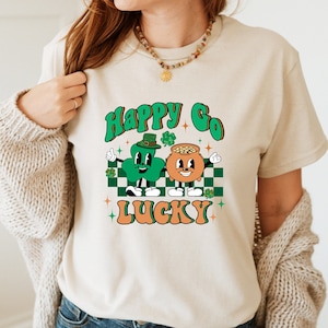 Happy Go Lucky T-shirt, St Patricks Day T-shirt, Lucky T-shirt, Four Leaf Clover T-shirt, Shamrock Gift T-shirt, Shamrock Shirt, Irish Shirt
